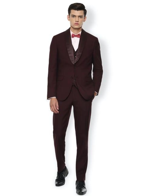 van heusen brown slim fit three piece suit