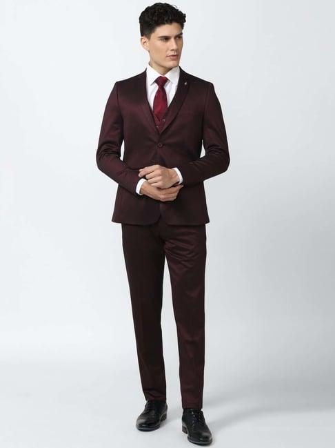 van heusen brown slim fit three piece suit