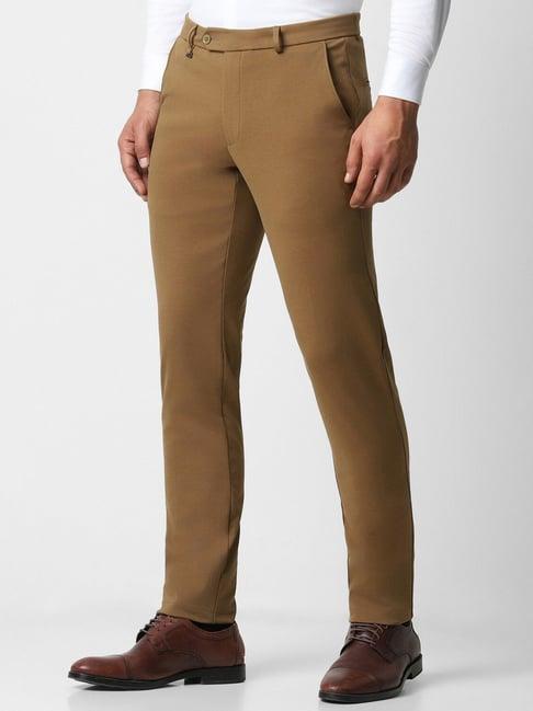 van heusen brown super slim fit texture trousers