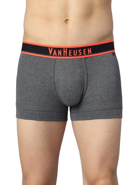 van heusen colour fresh and neon elasticized waistband solid trunks - charcoal & neon orange