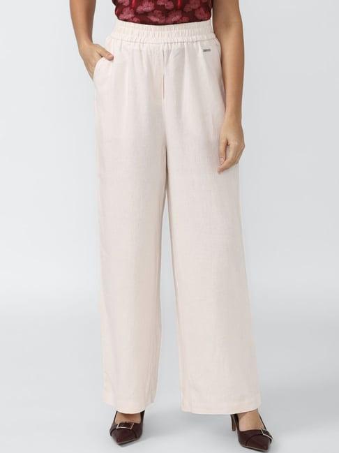 van heusen cream mid rise parallel trousers