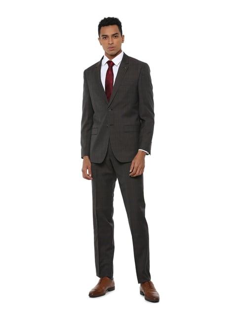 van heusen dark grey slim fit checks two piece suit