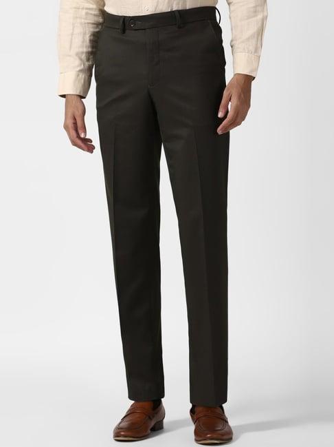 van heusen dark olive regular fit trousers