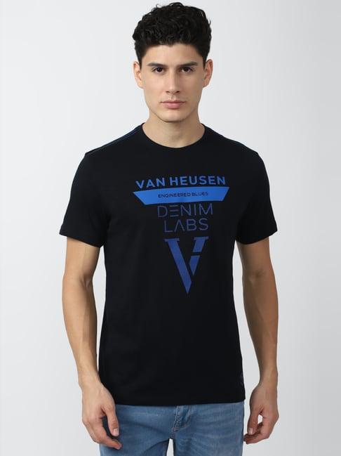 van heusen denim labs black cotton regular fit printed t-shirt