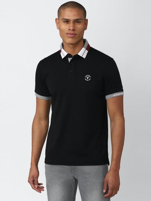 van heusen denim labs black regular fit polo t-shirt