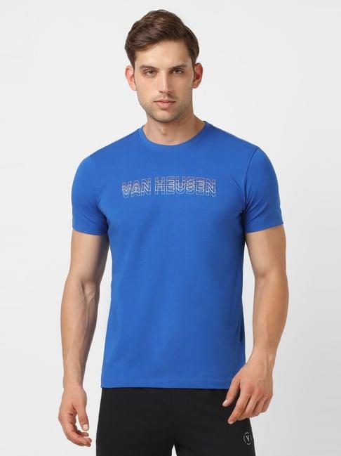 van heusen denim labs blue cotton regular fit printed t-shirt