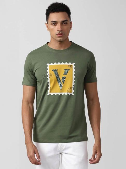 van heusen denim labs green cotton regular fit printed t-shirt