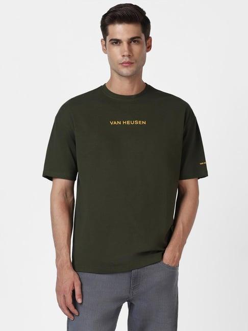 van heusen denim labs green regular fit printed t-shirt