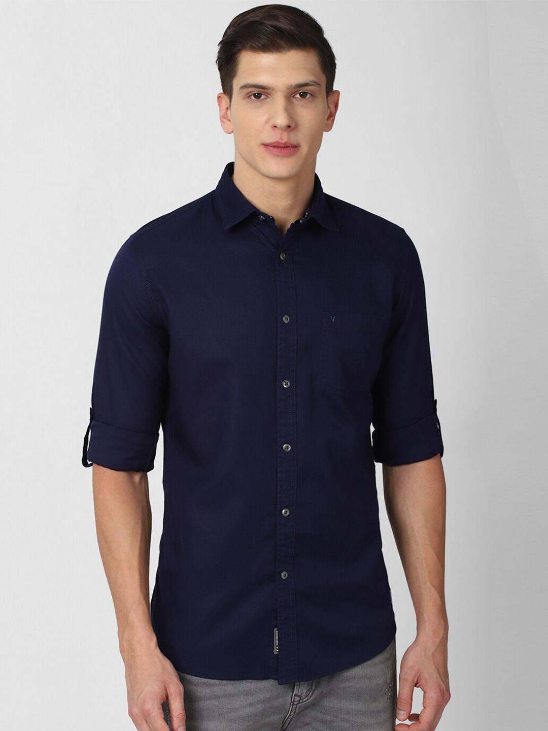 van heusen denim labs men navy blue slim fit casual shirt