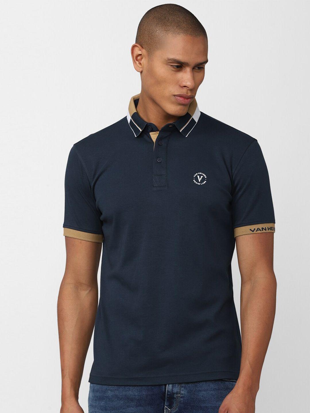 van heusen denim labs men navy blue solid polo collar t-shirt