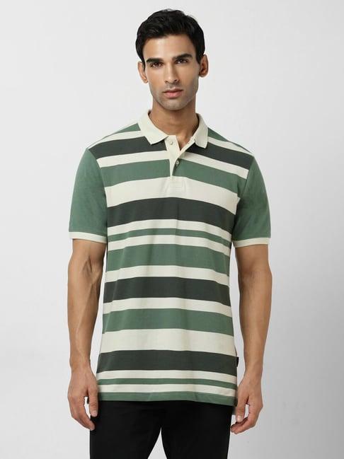 van heusen denim labs multicolored cotton regular fit striped polo t-shirt