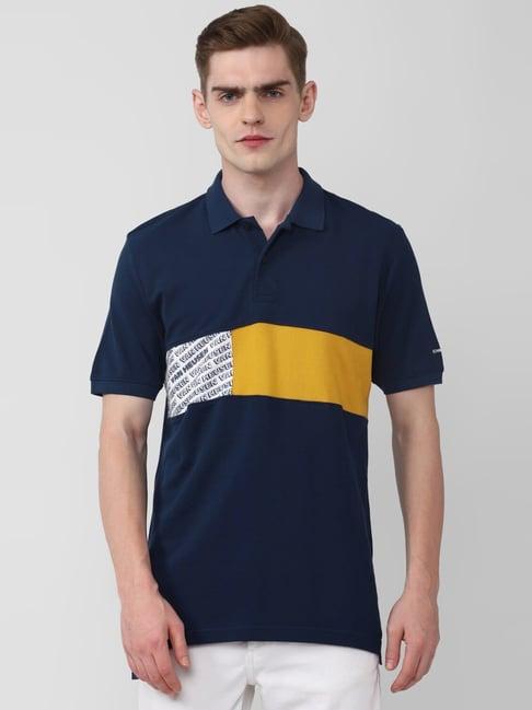 van heusen denim labs navy cotton regular fit printed polo t-shirt