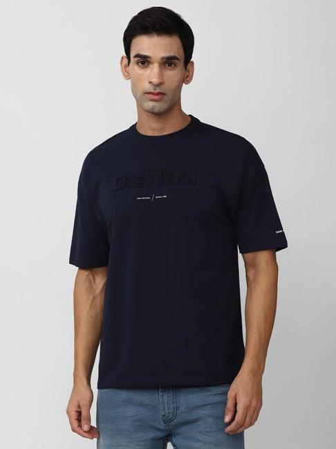 van heusen denim labs navy regular fit printed t-shirt