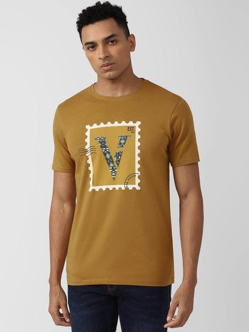 van heusen denim labs yellow cotton regular fit printed t-shirt