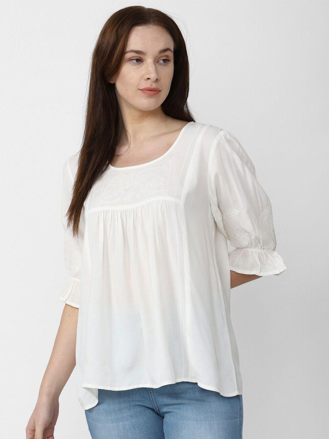 van heusen embroidered puff sleeves top