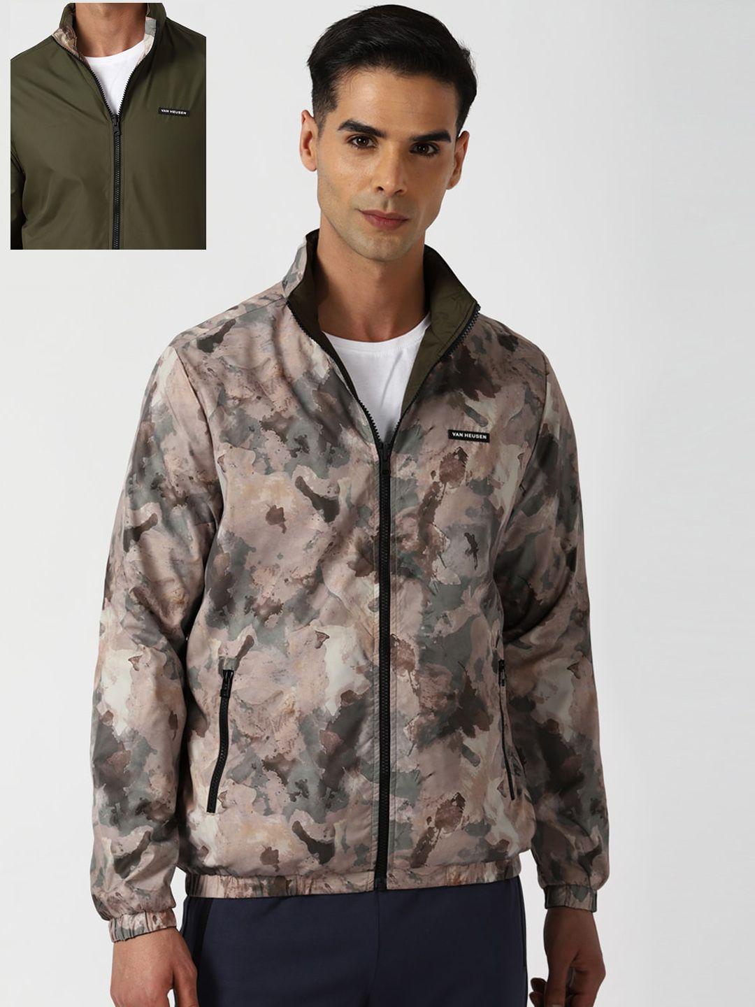 van heusen flex abstract printed mock collar reversible bomber jacket