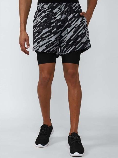 van heusen flex black & white regular fit printed shorts