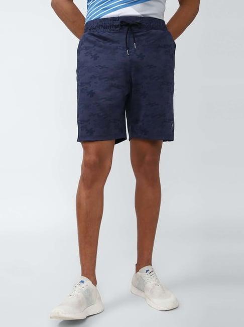 van heusen flex blue regular fit printed shorts