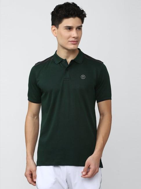 van heusen flex green cotton regular fit colour block polo t-shirt
