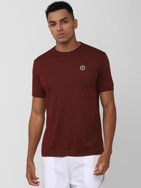 van heusen flex maroon cotton slim fit t-shirt