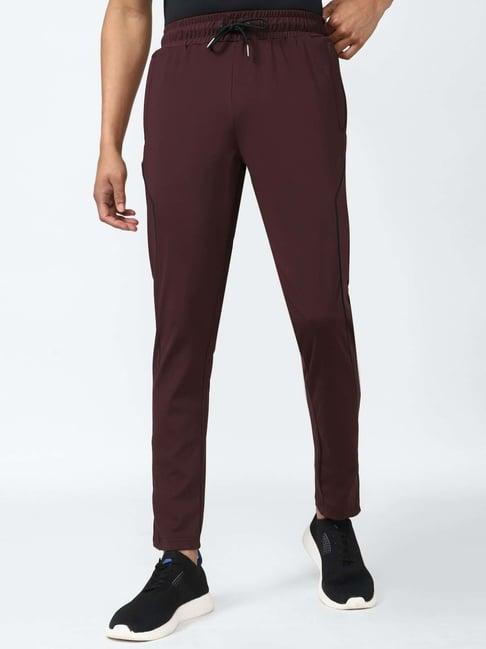 van heusen flex maroon slim fit trackpants