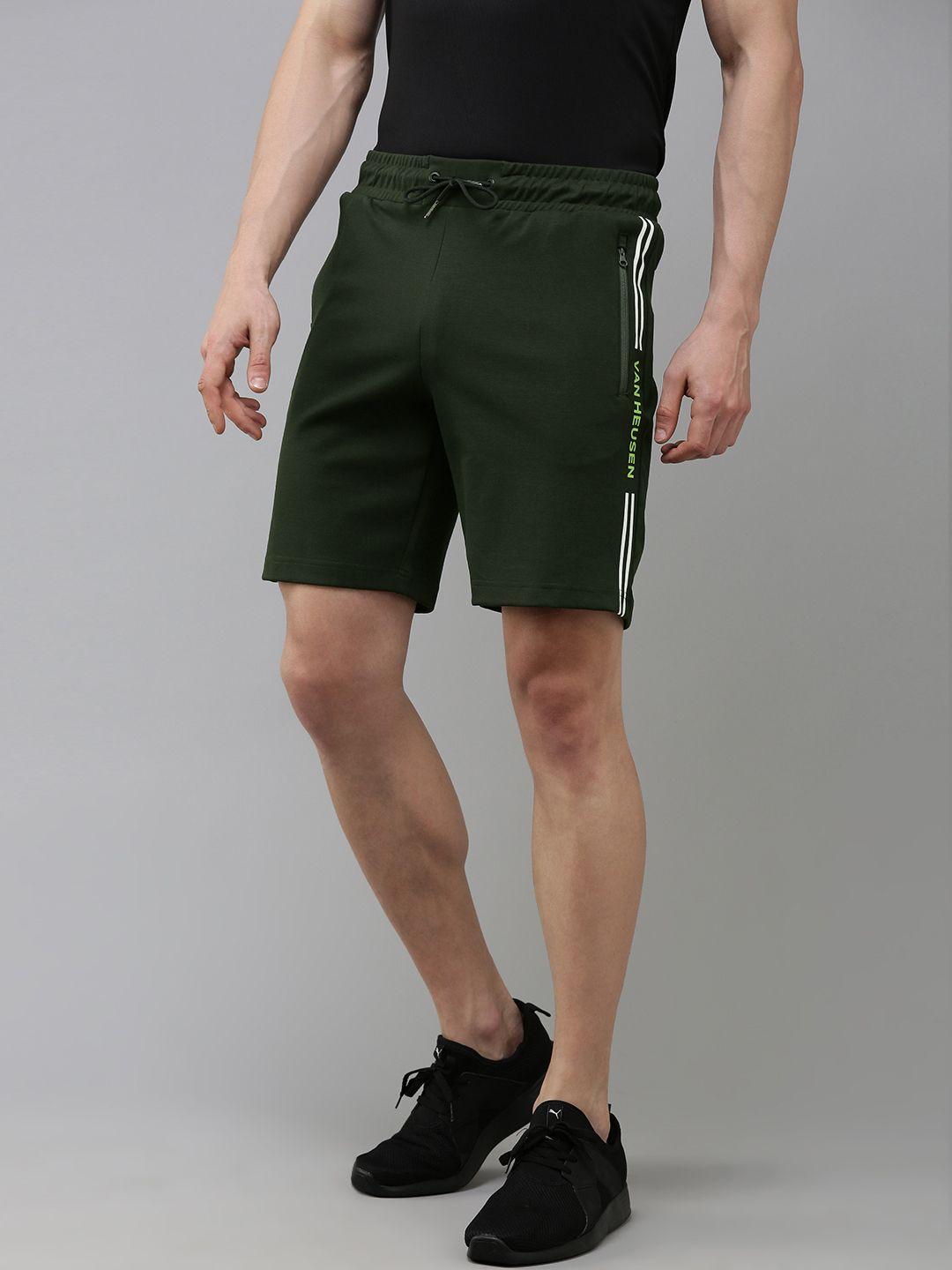 van heusen flex men knitted training or gym sports shorts with side stripe & brand logo