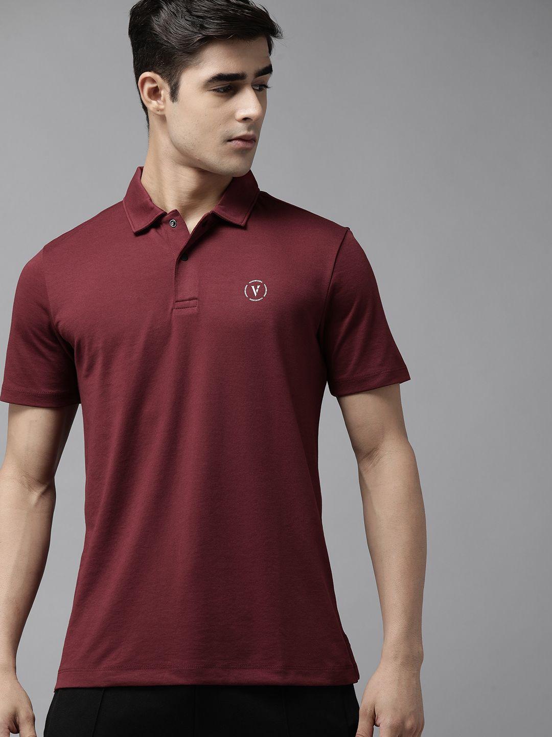 van heusen flex men maroon brand logo detail polo collar t-shirt