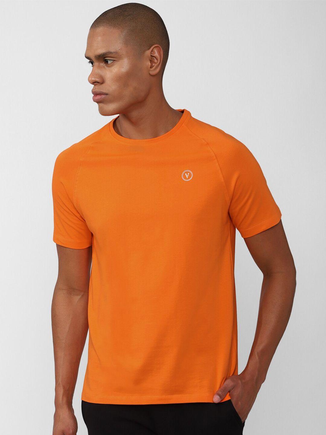 van heusen flex men orange slim fit solid cotton t-shirt