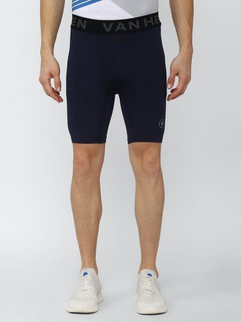 van heusen flex navy blue regular fit shorts