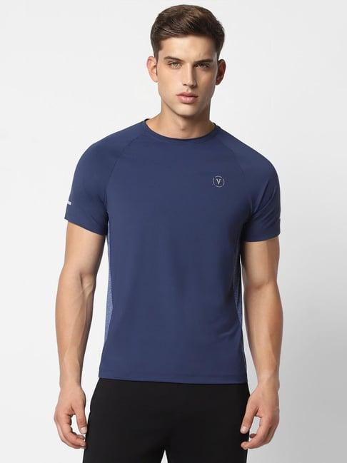 van heusen flex navy cotton slim fit texture t-shirt