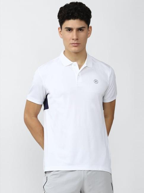 van heusen flex white cotton regular fit printed polo t-shirt
