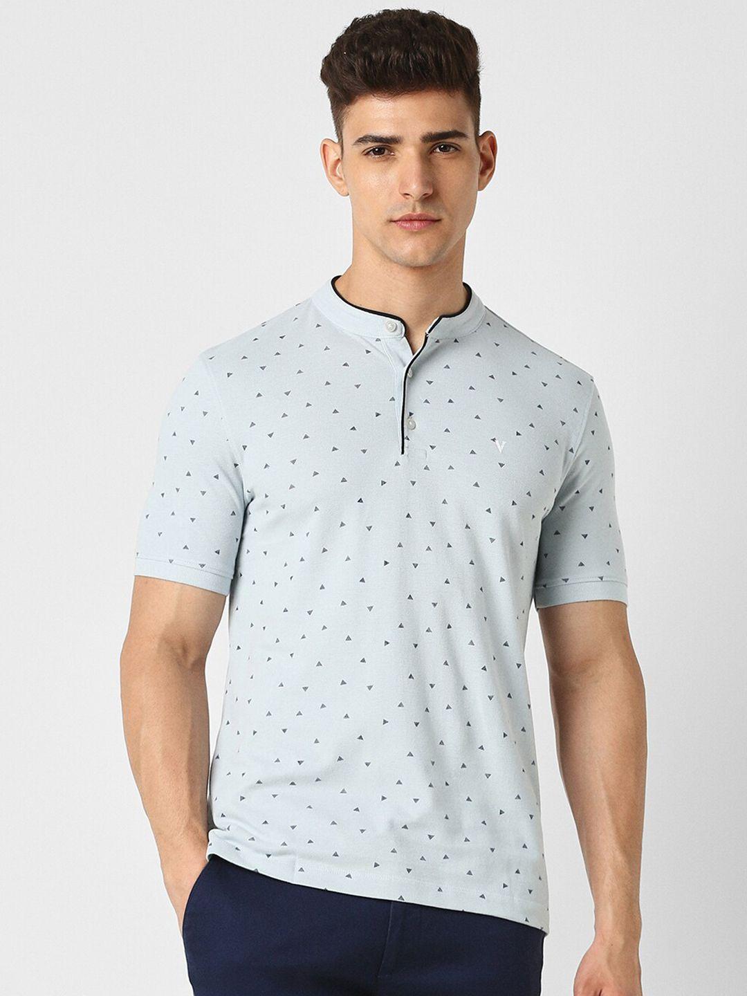 van heusen geometric printed mandarin collar pure cotton t-shirt