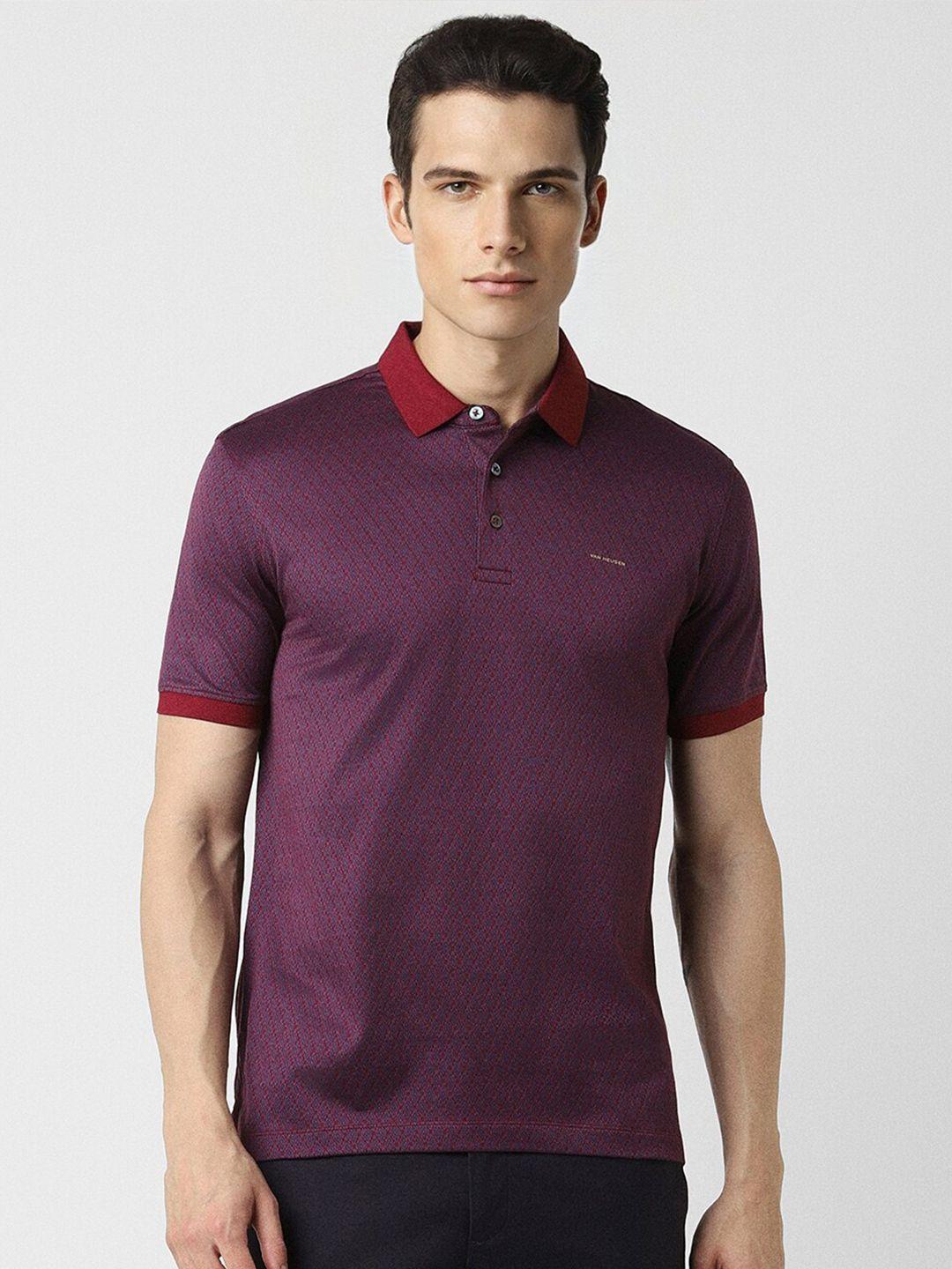 van heusen geometric printed polo collar pure cotton t-shirt