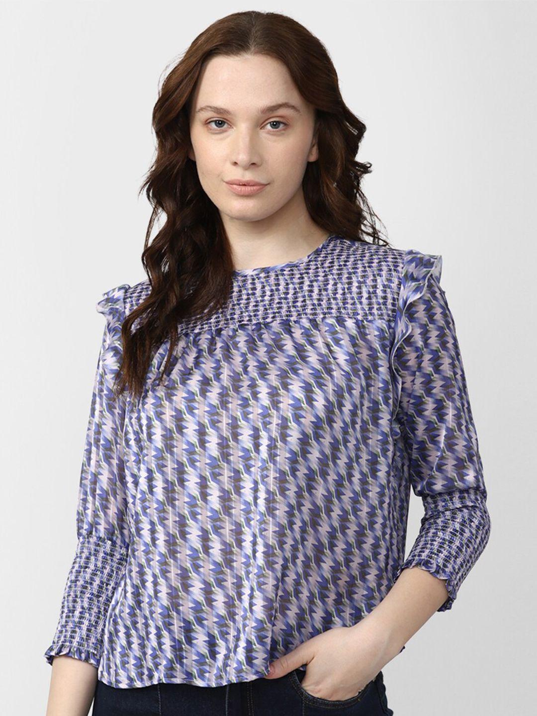 van heusen geometric printed ruffled smocked top