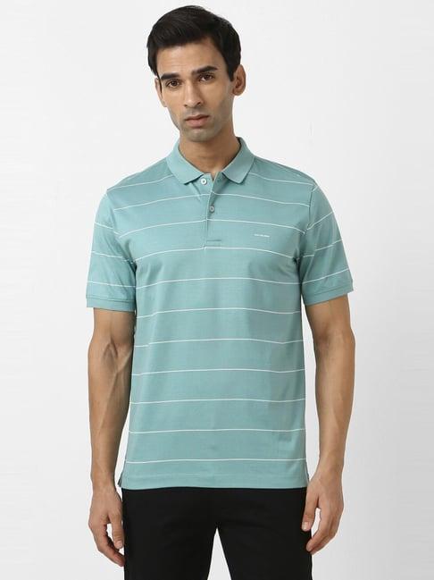 van heusen green  regular fit striped polo t-shirt