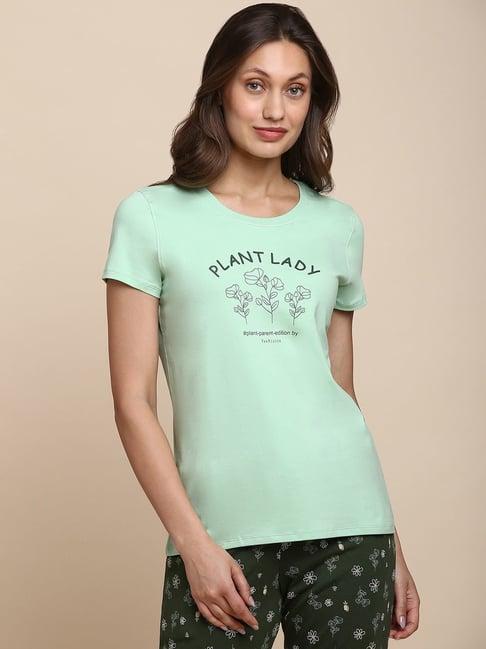 van heusen green cotton printed t-shirt