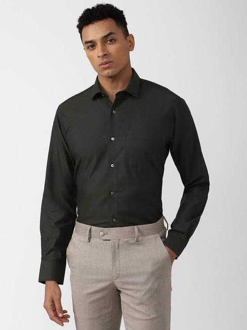 van heusen green cotton regular fit texture shirt