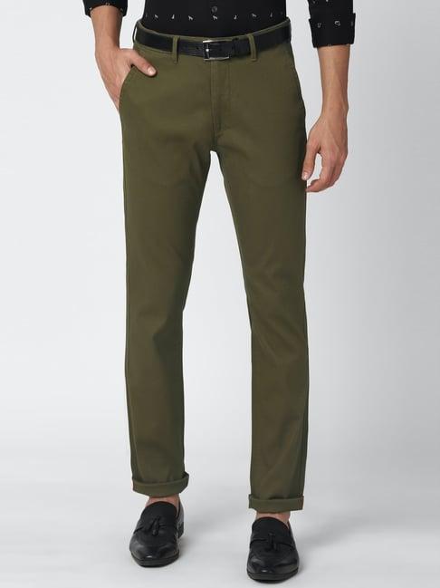 van heusen green cotton slim fit chinos