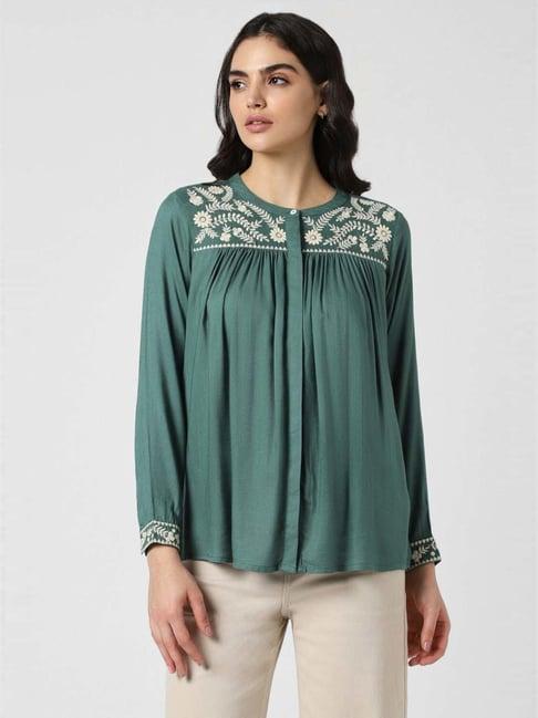 van heusen green embroidered tunic