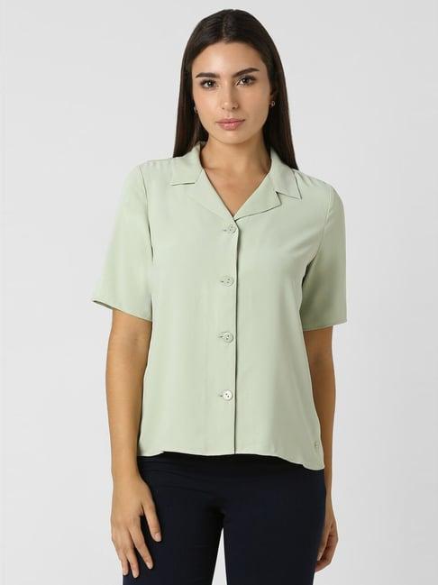 van heusen green plain formal shirt