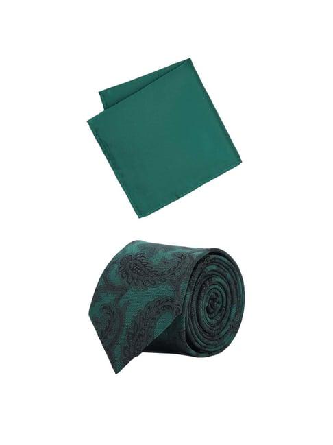 van heusen green printed tie with pocket square