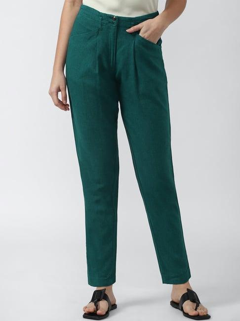 van heusen green regular fit mid rise trousers