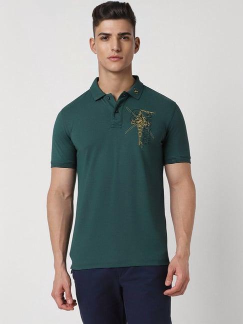 van heusen green regular fit polo t-shirt