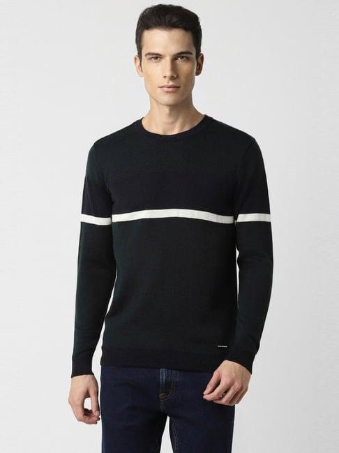 van heusen green regular fit striped sweater