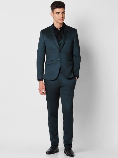 van heusen green slim fit texture three piece suit