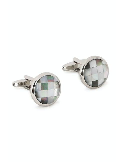 van heusen grey check cufflink for men - pack of 2