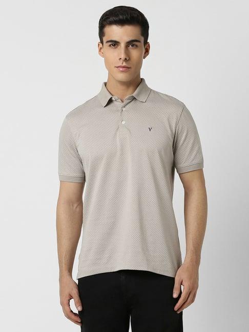 van heusen grey cotton regular fit printed polo t-shirt