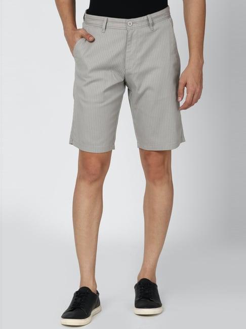 van heusen grey cotton regular fit striped shorts