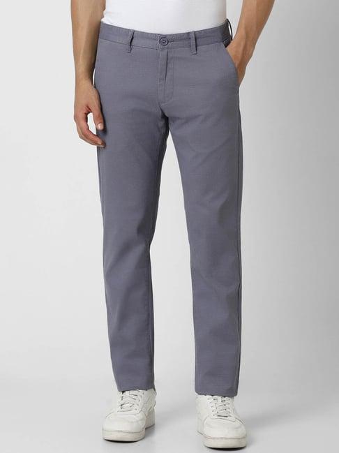 van heusen grey cotton slim fit printed trousers