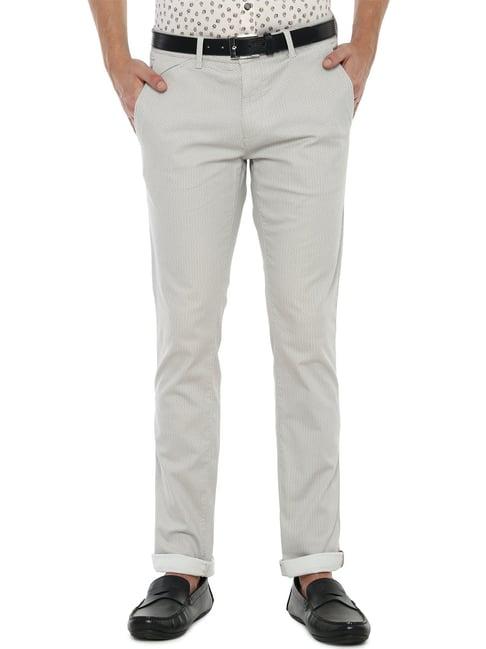 van heusen grey cotton slim fit self pattern trouser